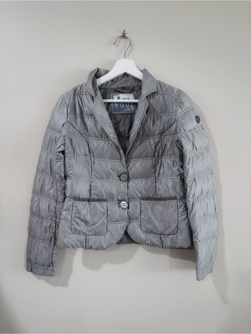 Kejo Soul Lightweight Goose Down Puffer Blazer Jacket Women 40 US 4 Quiet Luxury